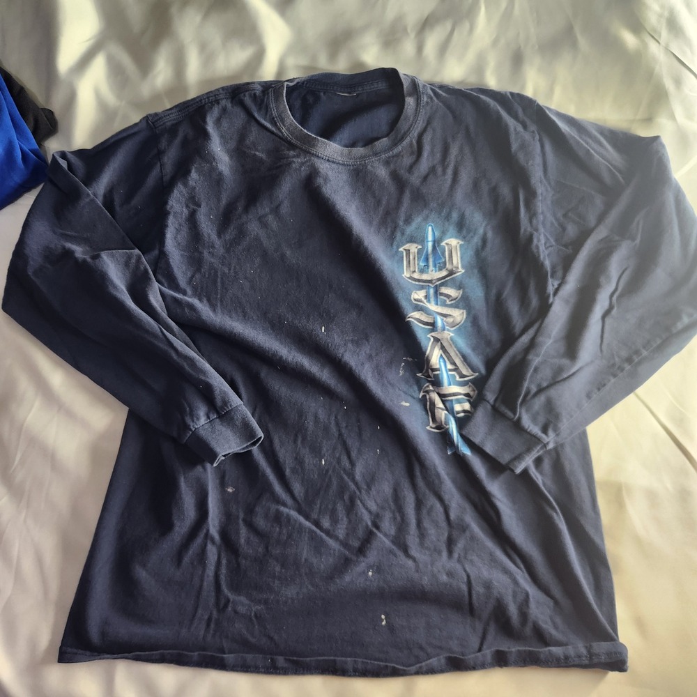 Vintage USA Rocket Long Sleeve T-Shirt Graphic Print Navy Blue